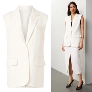 Endless Rose Linen Oversized Vest Single Breasted Sleeveless Blazer White Small